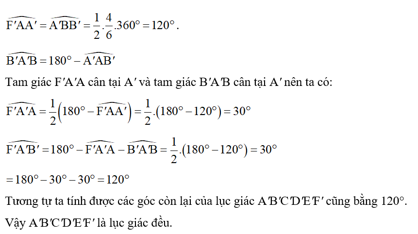 Cho A', B', C', D', E', F' là trung điểm các cạnh AB, BC, CD, DE, EF, FA của lục giác đều ABCDEF.  (ảnh 2)