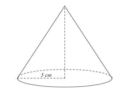 Cho hình nón có diện tích xung quanh 25π cm3, bán kính đường tròn đáy bằng 5 cm. Độ dài đường sinh của hình nón là (ảnh 1)