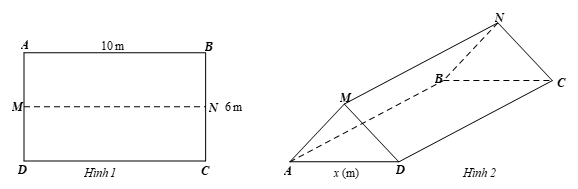 Trong buổi thăm quan dã ngoại, mỗi lớp khối 9 được chuẩn bị một tấm bạt hình chữ nhật \(ABCD\) cùng loại, có chiều dài 10 m và chiều rộng 6 m; với \(M,\,\,N\) lần lượt là trung điểm của \[AD,\,\,BC\] (hình 1). (ảnh 1)