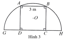 Người ta muốn dựng một khung cổng hình vuông ABCD có độ dài cạnh bằng 3cm được bao bởi một khung thép có dạng nửa đường tròn tâm F bán kínhFA (như hình 3). (ảnh 1)