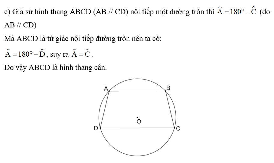 Chứng minh rằng:  a) Nếu một hình bình hành nội tiếp một đường tròn thì hình đó phải là hình chữ nhật; (ảnh 2)