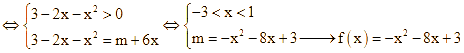  Cho phương trình log1/2 (m + 6x) + log2 (3 - 2x - x^2) = 0 (ảnh 1)