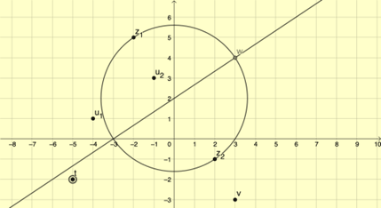 Cho hai số phức \[{z_1} =  - 2 + 5i,\,\,{z_2} = 2 - i\] lần lượt được biểu diễn bởi hai điểm A, B trên mặt phẳng phức. Xét tính đúng, sai của các mệnh đề sau: Mệnh đề	Đúng	Sai Đường thẳng đi qua các điểm biểu diễn của \({u_1} =  - 4 + i\) và \({u_2} =  - 1 + 3i\) vuông góc với AB.		 Điểm biểu diễn của số phức \(v = 3 - 3i\) nằm trên đường thẳng AB.		 Điểm biểu diễn của số phức \(t =  - 5 - 2i\) cách đều A và B.		 (ảnh 1)