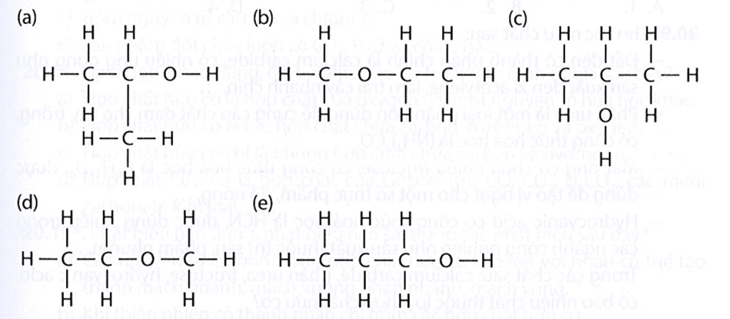 Có các công thức cấu tạo sau   Các công thức trên biểu diễn cho bao nhiêu chất hữu cơ khác nhau? A. 2.	 B. 3.	 C. 4.	 D. 5. (ảnh 1)