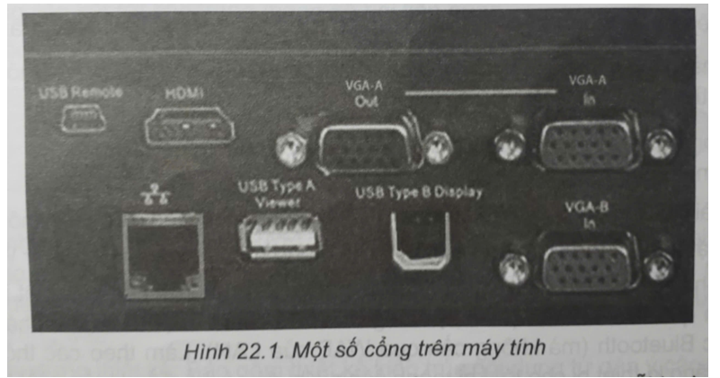 Quan sát hình 22.1 để nhận dạng các cổng kết nối qua cáp tín hiệu của máy tính. (ảnh 1)