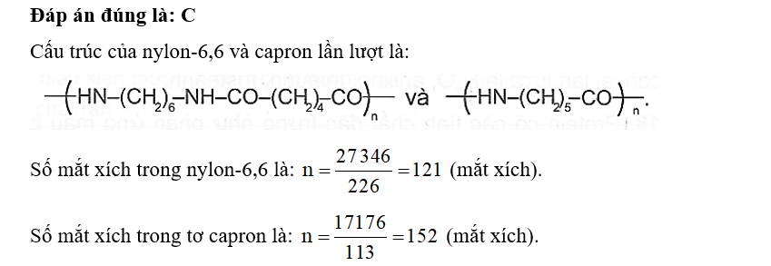 Khối lượng của một đoạn mạch nylon-6,6 là 27 346 amu và của một đoạn mạch capron (ảnh 1)