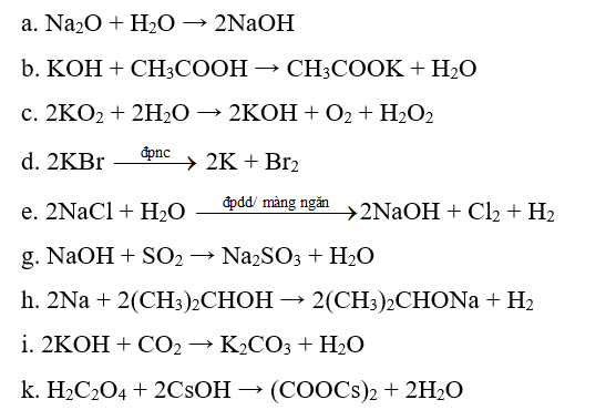 Viết phương trình hóa học cho các trường hợp phản ứng sau:  a. Sodium oxide tác dụng với nước.  (ảnh 1)