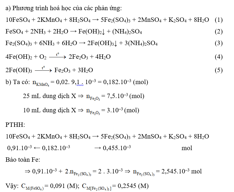 Dung dịch X chứa hỗn hợp hai muối FeSO4 và Fe2(SO4)3 trong môi trường H2SO4 loãng. (ảnh 1)