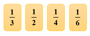 Kéo thả phân số thích hợp vào ô trống\[\frac{{...}}{{...}} < \frac{{...}}{{...}} < \frac{{...}}{{...}} < \frac{{...}}{{...}}\]\[\frac{{\bf{1}}}{{\bf{3}}}\]\[\frac{{\bf{1}}}{{\bf{3}}}\]\[\frac (ảnh 1)