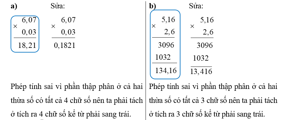 Tìm lỗi sai trong mỗi phép tính sau và sửa lại cho đúng. (ảnh 2)