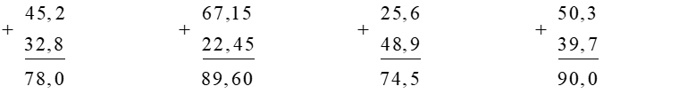 c) Phép tính có kết quả lớn nhất là: 	A. 45,2 + 32,8	B. 67,15 + 22,45	C. 25,6 + 48,9	D. 50,3 + 39,7 (ảnh 1)