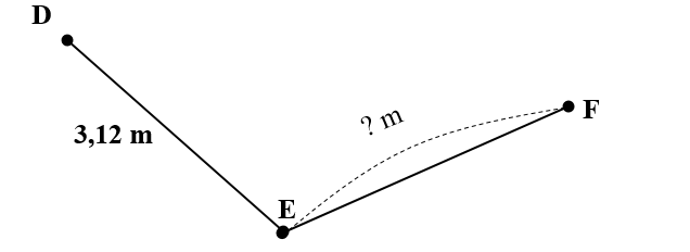 d) Đường gấp khúc DEF dài 7,45 m, trong đó đoạn thẳng DE dài 3,12 m. Đoạn thẳng EF  (ảnh 1)