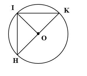 b) Đâu là đường kính của đường tròn tâm O:  	A. IK	 	B. OI 	C. HK	 	D. IH (ảnh 1)