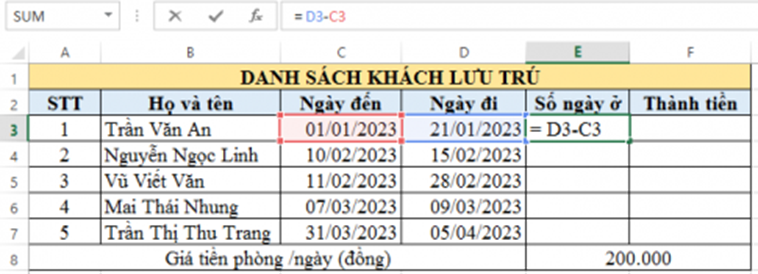 Câu 17. (2đ) Cho bảng tính sau: (ảnh 1)