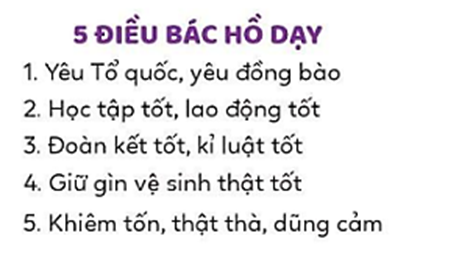 Em hãy đọc 5 điều Bác Hồ dạy thiếu niên, nhi đồng và trả lời câu hỏi. (ảnh 1)