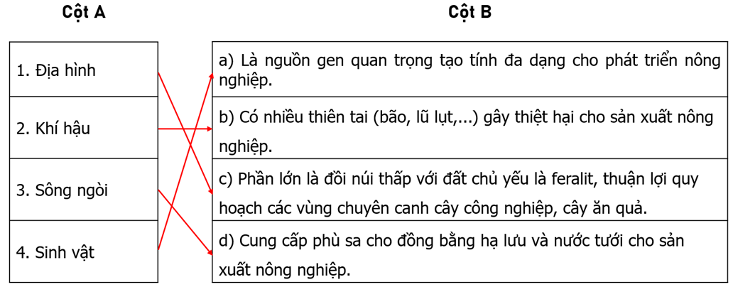 Nối các ý ở cột A với các ý ở cột B cho phù hợp với thế mạnh và hạn chế của điều kiện tự nhiên đối với phát (ảnh 2)