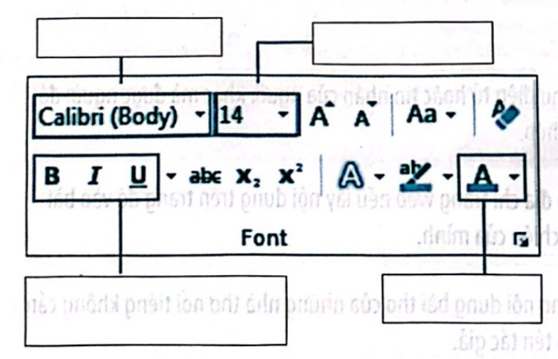Điền từ thích hợp vào ô trống để mô tả các công cụ định dạng kí tự trong hình sau: (ảnh 1)