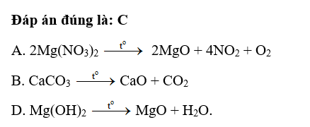 Chất nào sau đây không bị phân huỷ khi đun nóng? A. Mg(NO3)2. B. CaCO3. C. NaNO3. D. Mg(OH)2. (ảnh 1)