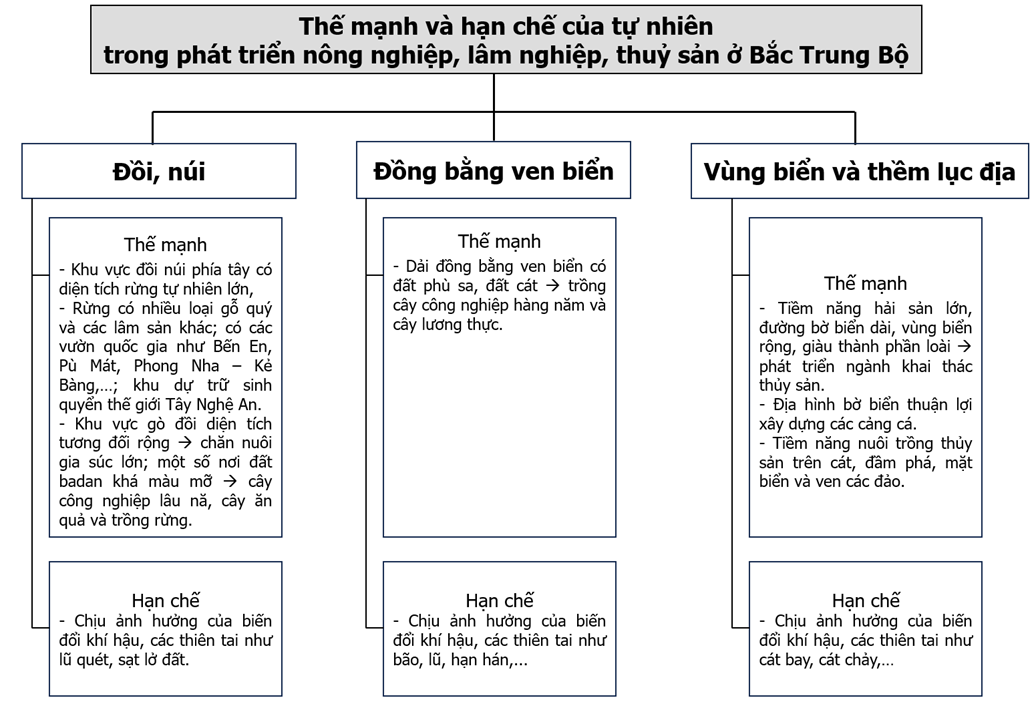 Hoàn thành thông tin về thế mạnh và hạn chế của tự nhiên phát triển nông nghiệp, lâm nghiệp, (ảnh 2)