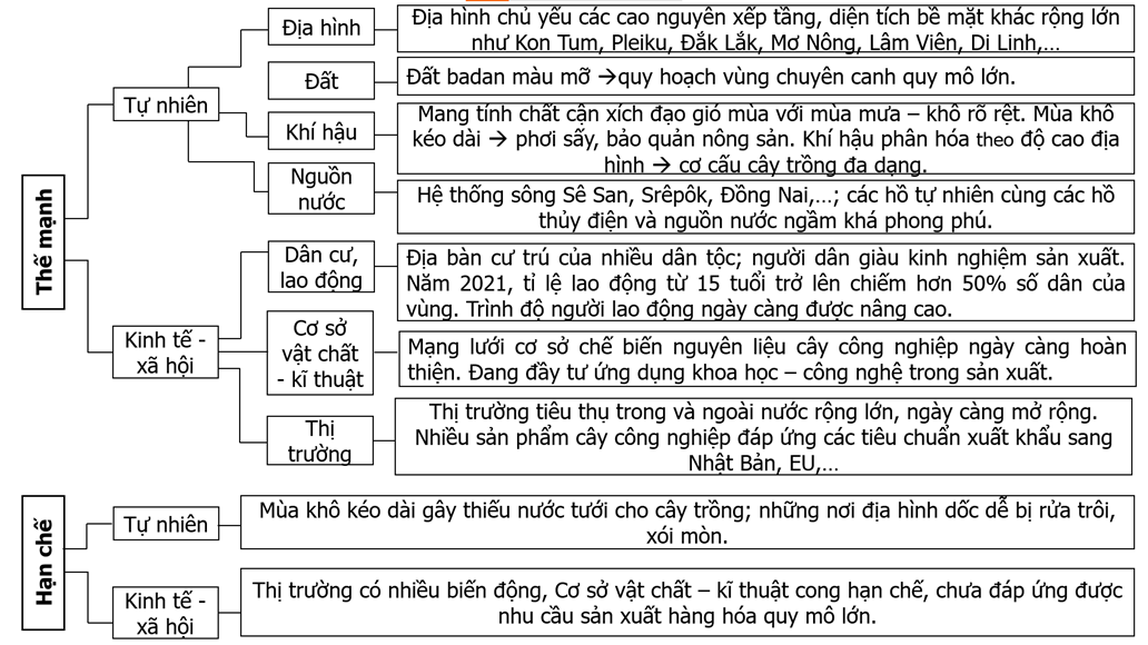 Hoàn thành thông tin về thế mạnh và hạn chế trong phát triển cây công nghiệp lâu năm ở Tây Nguyên (ảnh 2)