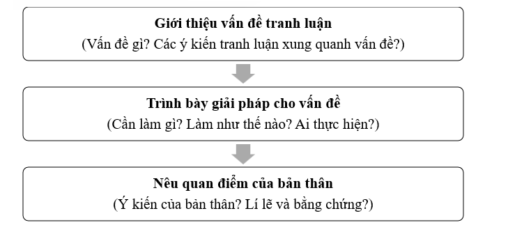 Vẽ sơ đồ tóm tắt các bước trong quy trình xây dựng bài tranh luận về một vấn đề xã hội đáng  (ảnh 1)