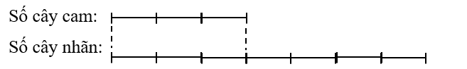 Sơ đồ sau cho biết:    A. Số cây nhãn bằng  3/7 số cây cam         B. Số cây nhãn bằng 7/3  số cây cam (ảnh 1)