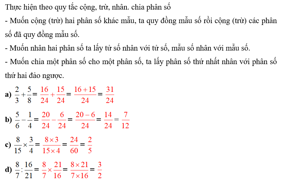 Tính rồi rút gọn (nếu có). (ảnh 1)