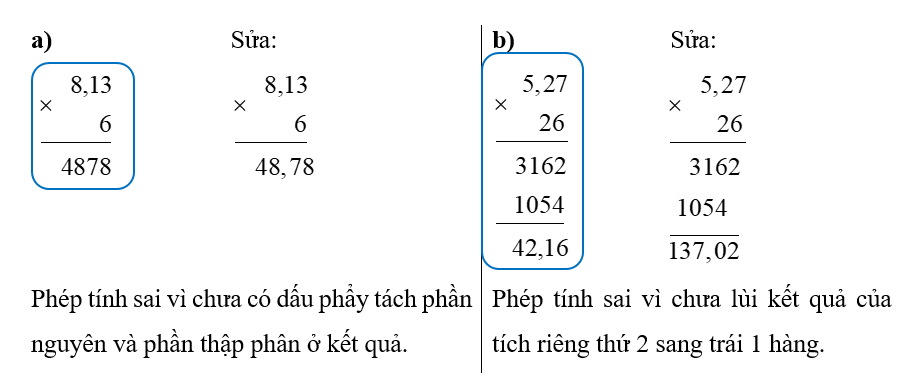 Tìm lỗi sai trong mỗi phép tính sau và sửa lại cho đúng. (ảnh 2)