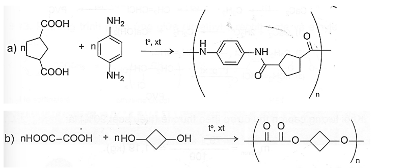 Cho biết công thức cấu tạo polymer tạo thành trong các phản ứng trùng ngưng sau: (ảnh 2)