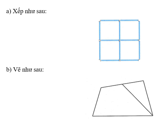 a) Lấy các que tính xếp thành hình dưới đây   Xếp thêm 2 que tính vào hình đó để được hình  (ảnh 3)