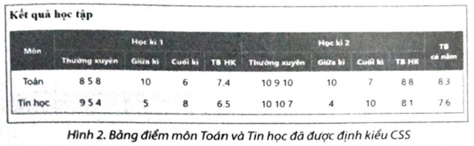 Em hãy định kiểu cho bảng điểm môn Toán và Tin học trong Bài F3.4 như Hình 2.   (ảnh 1)