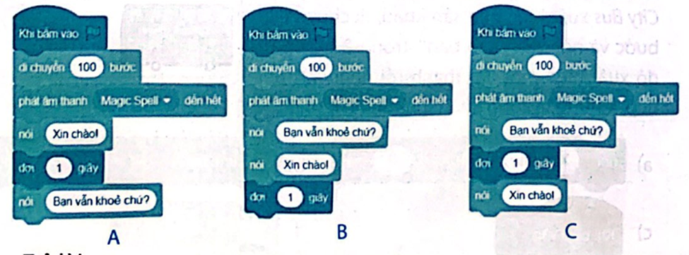 Em hãy chọn chương trình thể hiện đúng ý tưởng câu chuyện ở Câu 4.  (ảnh 1)