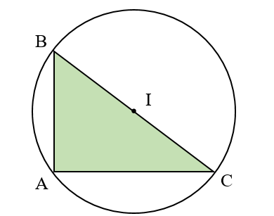 Cho hình tam giác vuông ABC và hình tròn tâm I đường kính BC (như hình vẽ) (ảnh 1)