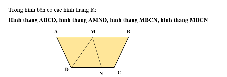 Viết tiếp vào chỗ trống cho thích hợp Trong hình bên có các hình thang là: (ảnh 2)