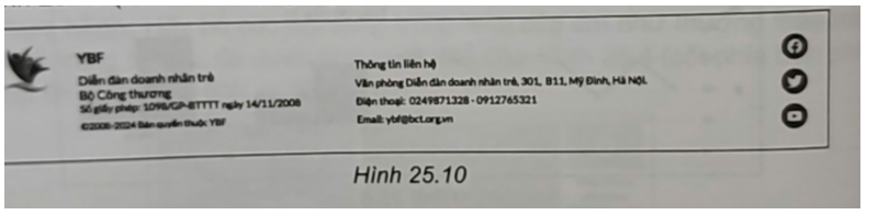 Thực hành: Tạo chân trang web Diễn đàn doanh nhân trẻ theo mẫu trong Hình 25.10 (có thể sử dụng logo khác). (ảnh 1)