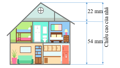 . Hình bên là bản vẽ của một ngôi nhà. Thực tế, ngôi nhà này cao 7 m 60 cm. Tỉ lệ của bản vẽ đó là: (ảnh 1)