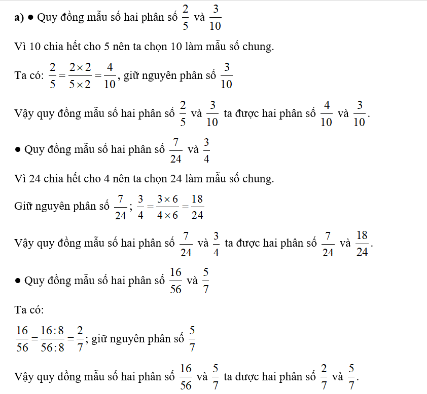 Quy đồng mẫu số các phân số:   (ảnh 2)