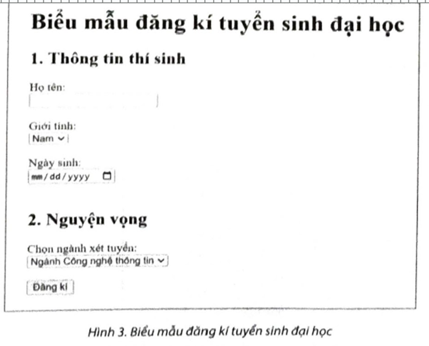 Em hãy tạo biểu mẫu đăng kí tuyển sinh của một trường đại học như Hình 3.   (ảnh 1)