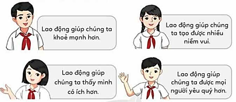 Câu hỏi: a. Em thích nhất ý kiến nào? Vì sao? b. Em hãy thêm những lợi ích khác của việc yêu lao động. (ảnh 1)