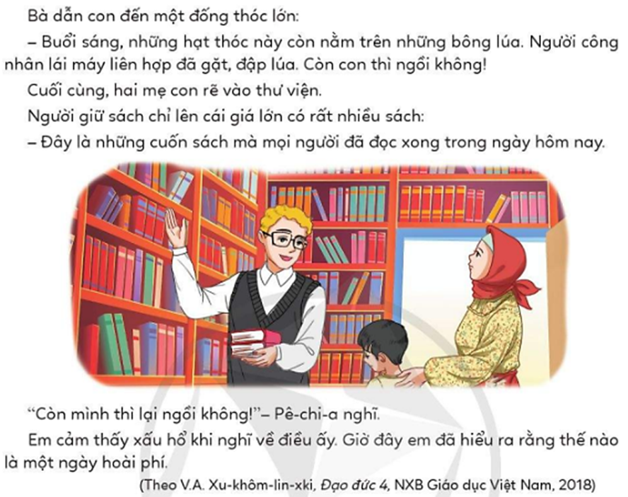 Câu hỏi: a. Những người lao động trong câu chuyện đã tích cực làm việc như thế nào? b. Pê-chi-a đã nhận ra bài học gì từ những tấm gương lao động đó? (ảnh 2)