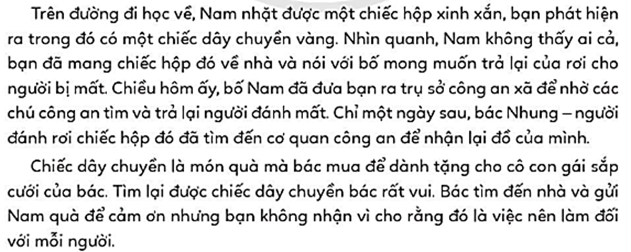 Đọc câu chuyện và trả lời câu hỏi. CHIẾC DÂY CHUYỀN BỊ RƠI (ảnh 1)