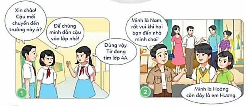 Câu hỏi: a. Các bạn trong tranh đã dùng những cách nào để thiết lập quan hệ bạn bè? b. Em hãy kể thêm một số cách khác để thiết lập quan hệ bạn bè. (ảnh 1)