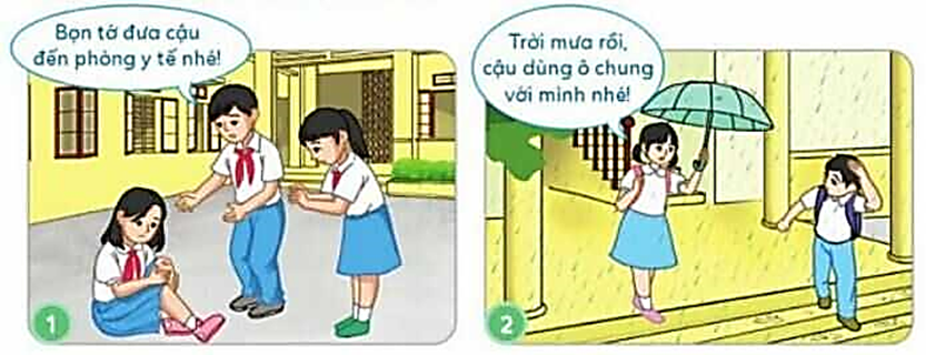 Câu hỏi:  a. Tranh nào thể hiện việc làm nhằm duy trì mối quan hệ bạn bè?  b. Em hãy nêu một số việc làm khác nhằm duy trì mối quan hệ bạn bè. (ảnh 1)