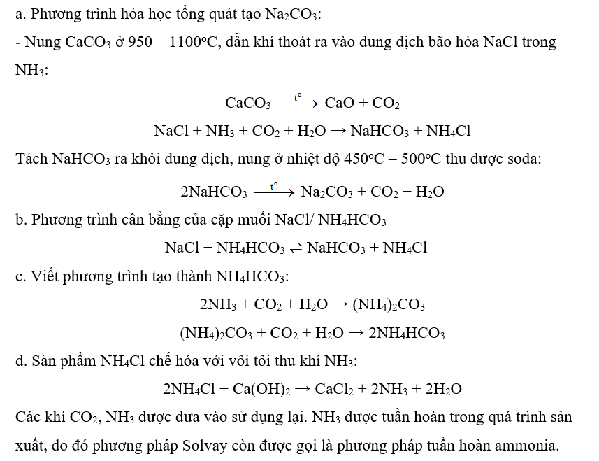 Sơ đồ dưới đây mô tả quá trình Solvay để điều chế Na2CO3 trong công nghiệp.  (ảnh 2)