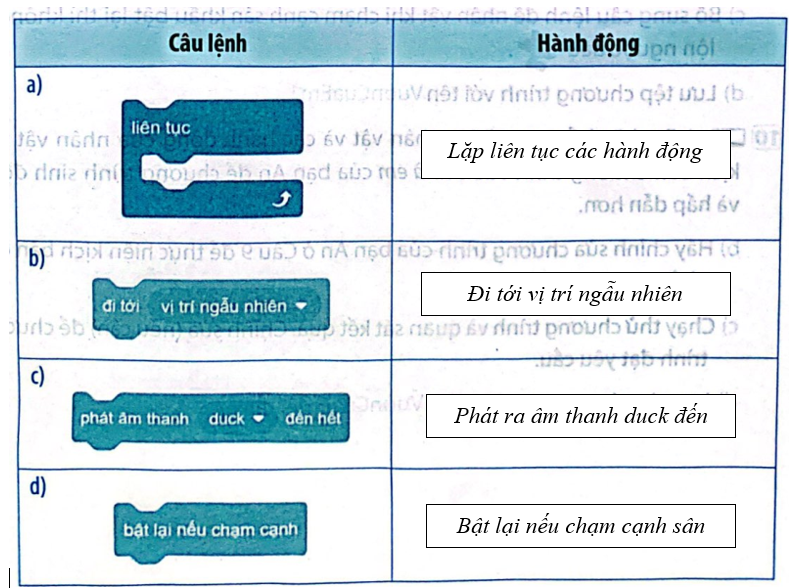 Em hãy điền hành động của nhân vật phù hợp với câu lệnh Scratch để thực hiện kịch bản chương trình của bạn An ở Câu 5.  (ảnh 2)