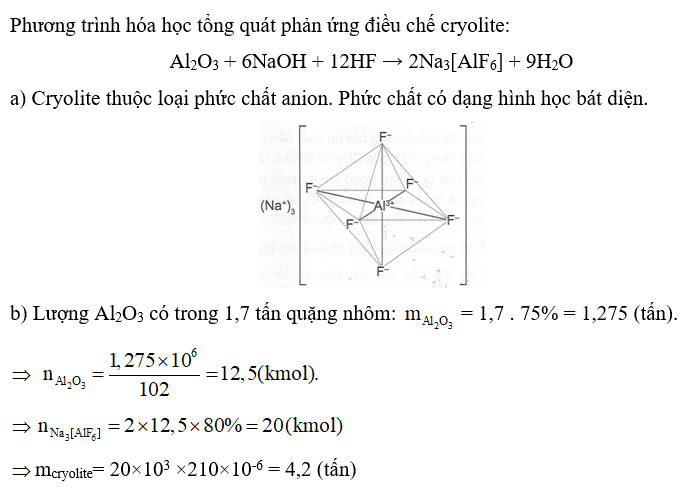 Cryolite được dùng làm chất giảm nhiệt độ nóng chảy của Al2O3 khi sản xuất nhôm (ảnh 1)