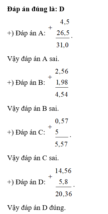 Trong các phép tính dưới đây, phép tính nào đúng? (ảnh 1)