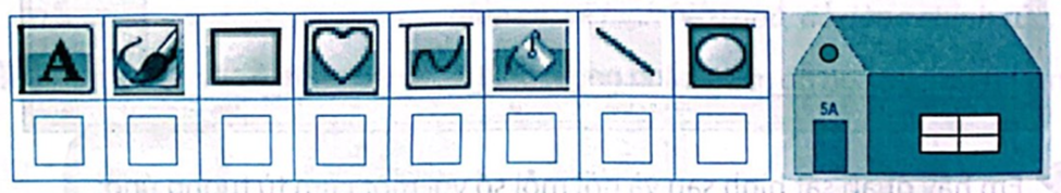 Để vẽ ngôi nhà như hình sau, em cần sử dụng những công cụ nào? Đánh dấu P vào ô trống dưới phương án đúng (ảnh 1)