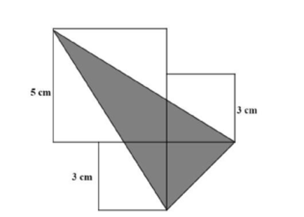 Cho cạnh hình vuông lớn là 5cm, cạnh của hai hình vuông nhỏ là 3cm. Tính diện tích phần tô đậm. (ảnh 1)