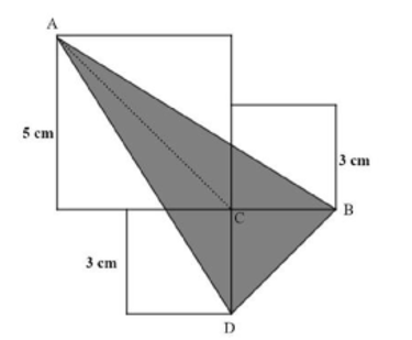 Cho cạnh hình vuông lớn là 5cm, cạnh của hai hình vuông nhỏ là 3cm. Tính diện tích phần tô đậm. (ảnh 2)